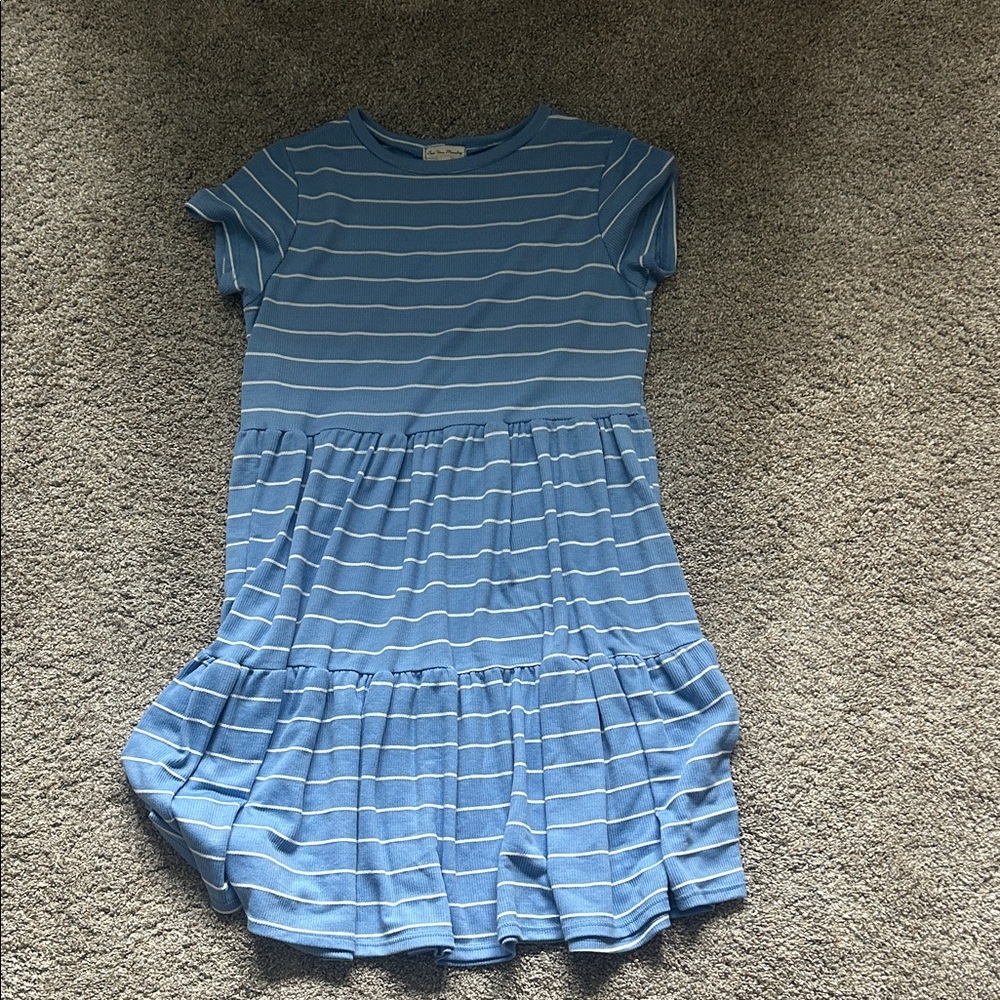 See You Monday Sky Blue Striped Kids Dress